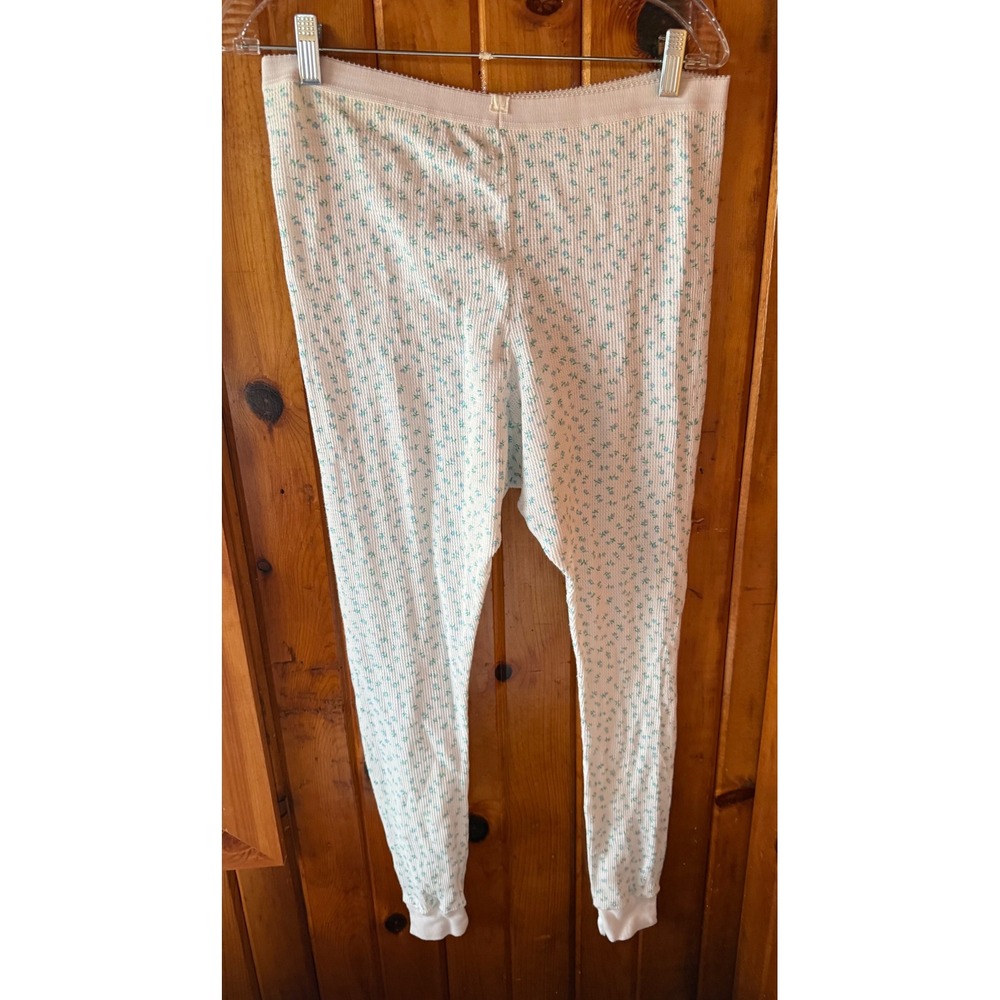 Vintage Pleasure Knit Floral Waffle Thermal long underwear White Blue size XL‎